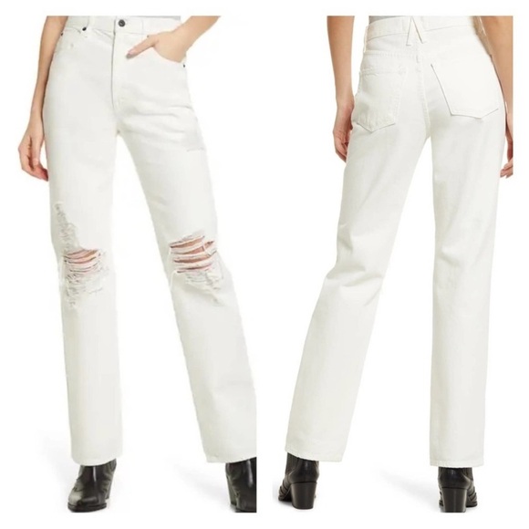 NWT SLVRLAKE London White Destructed High Rise Straight Leg Jeans $285 size 25 - Picture 15 of 16